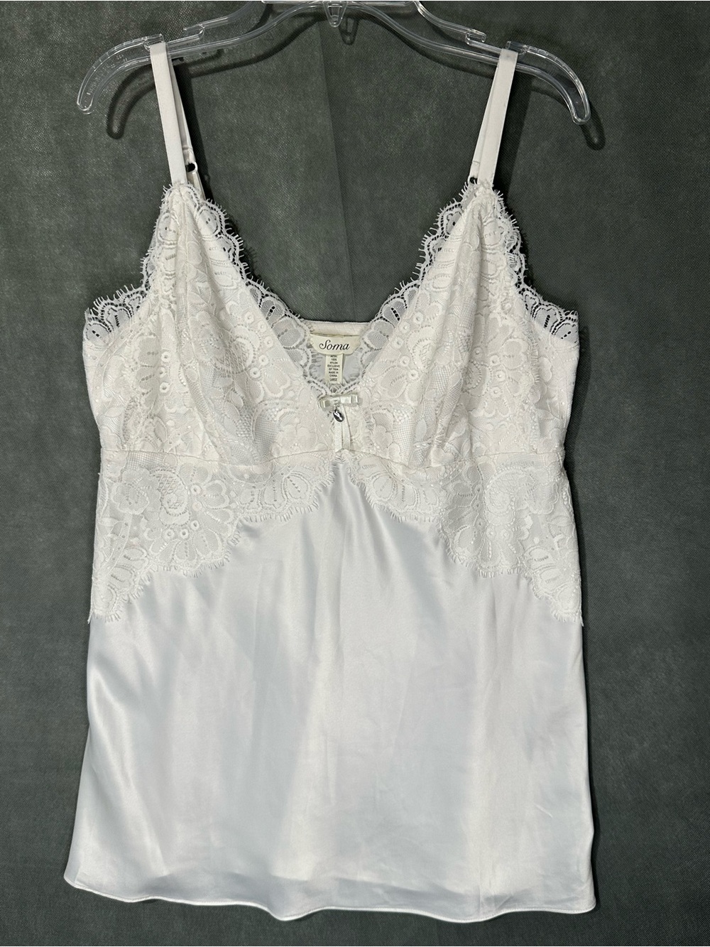 Soma White Satin & Lace Camisole Tank Top Size Large